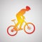 Simple icon cyclist, bike route sign in orange. Vector illustration