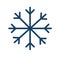 Simple icon of frost cold weather with snowflake. Abstract snow logo. Winter precipitation. Flat vector illustration in
