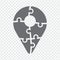 Simple icon geolocation sign puzzle in gray. Simple icon puzzle of the six pieces on transparent background