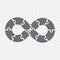 Simple icon Infinity puzzle in gray. Infinity puzzle of twelve pieces on transparent background.