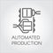 Simple icon in line art style of automated production. Outline symbol of modern machinery equipment concept. Vector