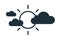 Simple icon in line art style with glowing sun covered by black clouds. Partly sunny weather forecast. Linear flat