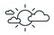Simple icon in line art style with sun and clouds. Partly sunny weather forecast. Linear flat vector illustration