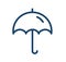 Simple icon of open umbrella with handle. Parasol for protection from rain. Rainy weather logo. Contoured flat vector