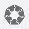 Simple icon polygonal puzzle in gray. Simple heptagon puzzle  of seven pieces  on transparent background