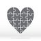 Simple icon polygonal puzzle in gray. Simple icon polygonal puzzle of the fourteen elements on gray background. Puzzle of Heart.