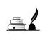 Simple icon of stack of books and inkwell