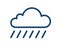 Simple icon of wet and rainy weather with drops falling from cloud. Raincloud logo with heavy rain and linear raindrops