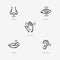 Simple icons for the basic five human senses - hearing, touch, taste, sight and smell