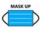 A simple illustration of a blue surgical face mask with black elastic secure bands