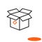 A simple illustration of a shadow casting line drawing an open cardboard box, a flat line icon for a website, banner, poster