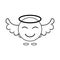 Simple image of an angel smiley with wings. Linear icon. Vector graphics