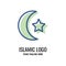 simple islamic moon and star logo template. lineal color style