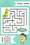 Simple Labyrinth with fun Alligator isolated on colorful background. Find right way to the Lake. Entry and exit. With Answer.