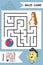 Simple Labyrinth with funny Bear isolated on colorful background. Find right way to the Ball. Entry and exit. Game with Answer.