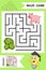 Simple Labyrinth with funny Hippo isolated on colorful background. Find right way to the Cabagge. Entry and exit. With Answer.