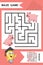 Simple Labyrinth with funny Pig isolated on colorful background. Find right way to the baby pig. Entry and exit. With Answer.
