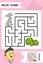 Simple Labyrinth with funny Rabbit isolated on colorful background. Find right way to the Cabagge. Entry and exit. With Answer.