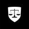Simple Law Icon design with shield, shield Justice icon isolated on black background