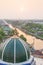 Simple life. Aerial view canal side of Muslim village at sunset.