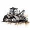 Simple Line Art Bulldozer On White Background