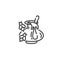 Simple line art icon of clay pot with honey and bees fly