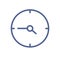 Simple line art icon of clock with hour and minute arrows on circle dial. Lineart timer with day time. Timepiece with