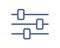 Simple line art icon of sound control bar or mixer with sliders and knobs. Volume settings panel pictogram. Equalizer