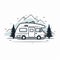 Simple Line Art Rv Design With Trees And Mountains