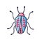 Simple line art vector illustration of ornamented beetle. Mysterious minimalistic bug decorated with herb leaves