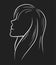 Simple line art of a woman seen from the side on black background