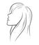 Simple line art of a woman seen from the side on white background