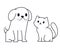 Simple line icon design of puppy and kitten. Cute little cartoon dog and cat vector illustration. Vet or pet shop logo.