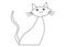 A simple line illustration sketch of a slim cross-eyed cat with black outline white backdrop