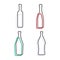 Simple line shape of vodka red wine martini and vermouth bottle. One contour figure of bottle, the second drink. Outline symbol