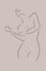 Simple line shillouette of seductive woman in elegant pose hugging herself by one hand and throwing her head back.