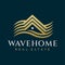 Simple line wave home logo design. Luxury real estate or resort logo branding.