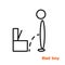 A simple linear image of a boy past the toilet, a flat line icon