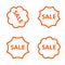 A simple linear image of four stickers with the sale, monochrome orange, a flat line icon