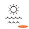 Simple linear image of the sun and waves on the sea, a flat line icon for a travel agency