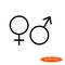 Simple linear image of the symbols of female and male organisms or planets Venus and Mars, line icon, flat style