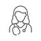 Simple linear medic icon on a white background. Doctor woman with long hair. Gray lines.