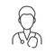 Simple linear medic icon on a white background. Male doctor. Gray lines.