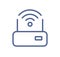 Simple lineart icon of router with good solid wifi signal. Wireless internet connection sign. Modem and wi-fi pictogram