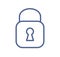 Simple lock icon in line art style. Closed padlock with keyhole. Security, secure code, private safe access or password