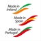Simple logos Made in Ireland, Made in Spain, Made in Portugal