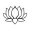 Simple lotus flower line drawing outline isolated in white background.