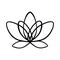 Simple lotus flower line drawing outline isolated in white background.