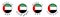 Simple Made in UAE / Arabic translation 3D button sign. Text around circle with United Arab Emirates flag. Decent and casual font