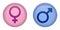 Simple male and female sign 3d circle button. Pink and blue vers